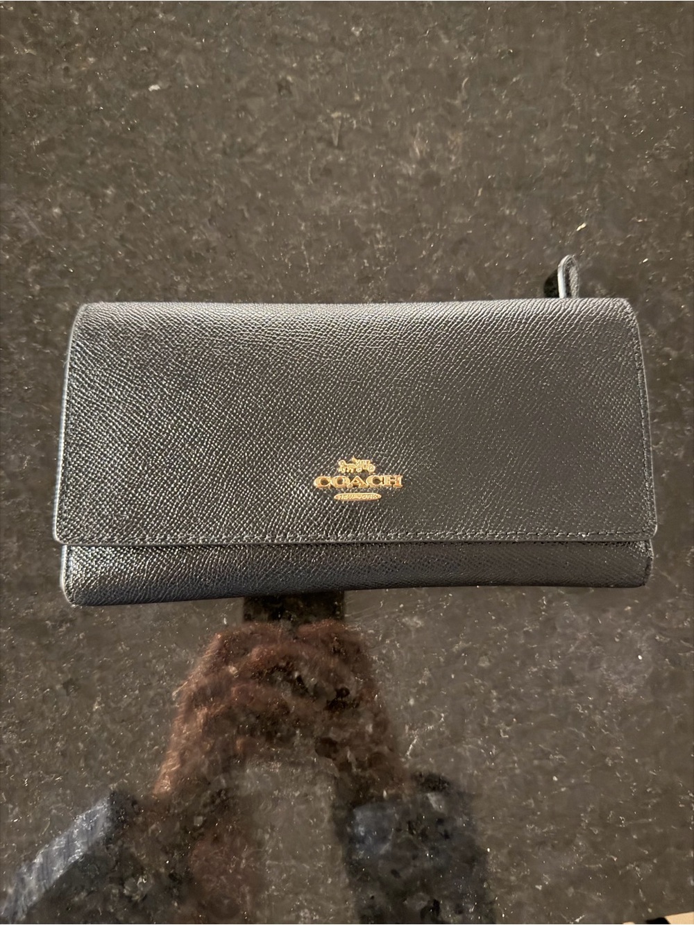 Coach Black Leather Card Holder with Gold Logo
